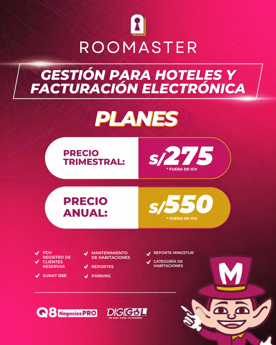 Planes Roomaster - Gestión para hoteles y facturación electrónica